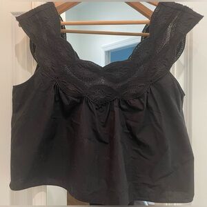 J. Crew Black Embroidered Detail Top